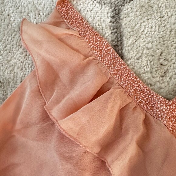BCBG Petal Pink Beaded Ruffle Tie Back Georgette 90s Y2K Halter Sz Med - Picture 4 of 7